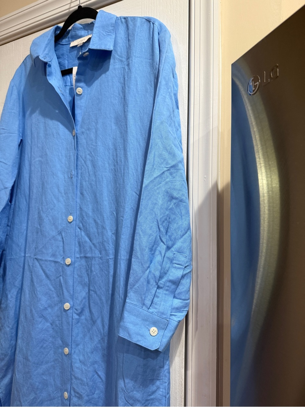 LOFT Light Blue long sleeves Linen  Button-Up Shirt Dress - Picture 3 of 10